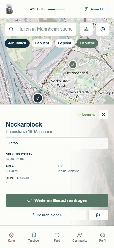Mobile BoulderO Hallenansicht für Neckarblock